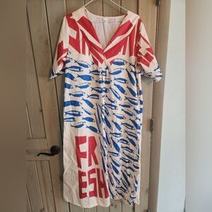 Dashingsoul Women's Casual Fresh Sardines Art Print Short-sleeved Dress Size M